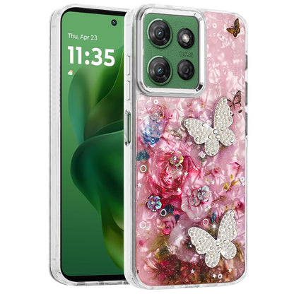 For Motorola Moto G Stylus 5G 2025 Epoxy Glitter Flowers Bling 3D Butterfly Fashion TPU Hybrid with Shockproof Protection Case Cover