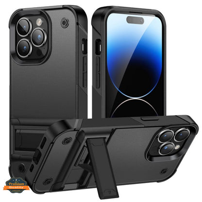 For Apple iPhone 15 Pro (6.1") Heavy Duty with Kickstand Stand Hybrid Sturdy Military Armor Durable Shockproof Bumper  Phone Case Cover