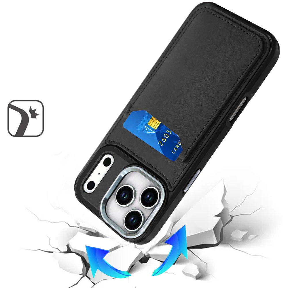 For Apple iPhone 17 Pro (6.3") PU Leather Wallet Cover with Credit Card Holder, Kickstand & Mirror Inside Slim Fit TPU & PC Hybrid Design Case Cover