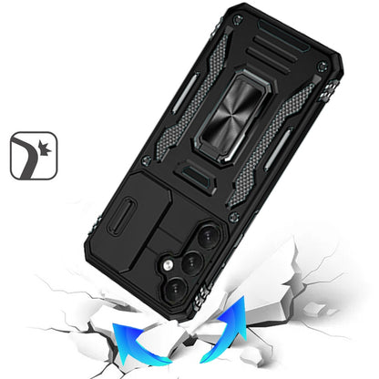 For Samsung Galaxy S26+ / S26 Plus Tough Hybrid Case with Movable Camera Window & Metal Ring Stand Shockproof Case Cover