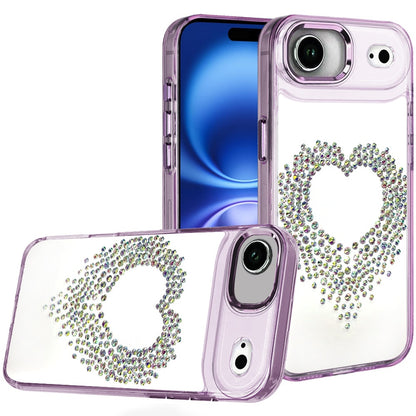 For Apple iPhone 17 Air (6.6") Angel Hearts Bling Glitter Diamond Hybrid TPU Cover, Colorful Frame Shockproof Protective Back Case Cover