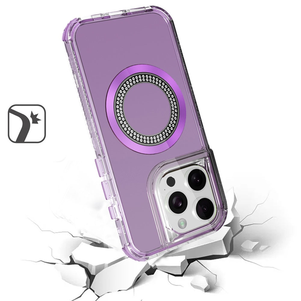 For Apple iPhone 17E /16E Magnetic Circle Compatible with Magsafe, Hybrid Chrome 3in1 Transparent Shockproof TPU Bumper Case Cover Purple