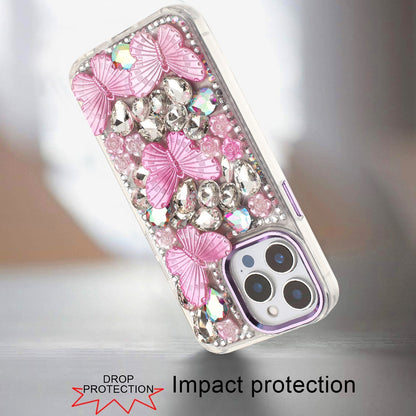 For Samsung Galaxy S26+ / S26 Plus 3D Diamond Floral Butterfly Bling Stone Hybrid, Sparkly Rhinestone Gemstone Back Shockproof Case Cover Purple