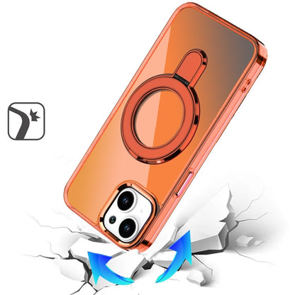 For Apple iPhone 11 Chrome Hybrid with Rotating Magnetic Circle Ring Stand, Slim Shockproof Hybrid Case Cover Cosmic Orange
