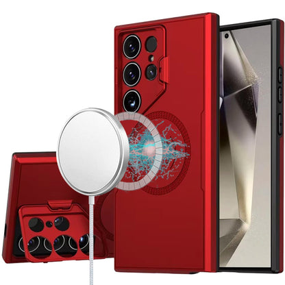 For Samsung Galaxy S25 Ultra Foldable Camera Protector Kickstand with MagSafe Compatible, Dual Layer Hybrid Shockproof Case Cover