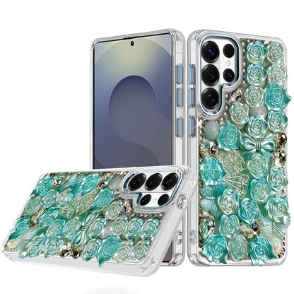 For Samsung Galaxy S25 Ultra Muti-Color Floral Fashion Bling Crystal 3D Full Diamonds Stones Sparkle Rhinestone Glitter Hybrid Case Cover