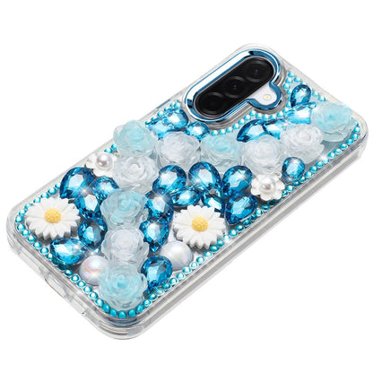 For Samsung Galaxy S25 Fan Edition /Galaxy S25 FE Fashion Daisy Floral Series, Full 3D Bling Crystal Diamonds Sparkling Rhinestone Glitter Hybrid Design Case Cover
