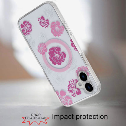 For Apple iPhone 17 AIR Stylish Pattern Fashion IMD Printed Design TPU Double Layer Slim Shockproof with Magnetic Back Case Cover Hot Pink Flower