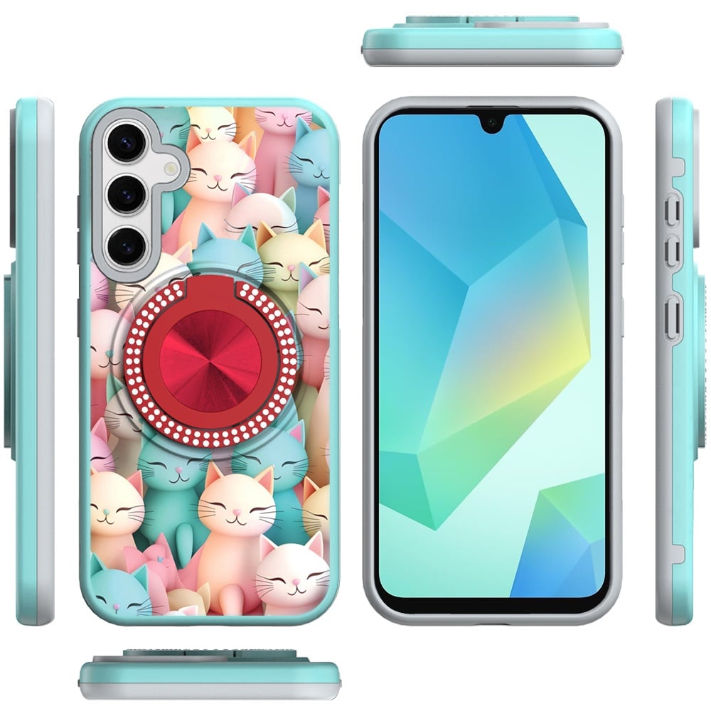 For Samsung Galaxy A16 5G Pattern Design Hybrid with Invisible Ring Stand & Magnetic Back, Shockproof Protective Grip Case Cover