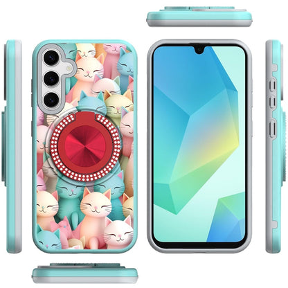For Samsung Galaxy A16 5G Pattern Design Hybrid with Invisible Ring Stand & Magnetic Back, Shockproof Protective Grip Case Cover