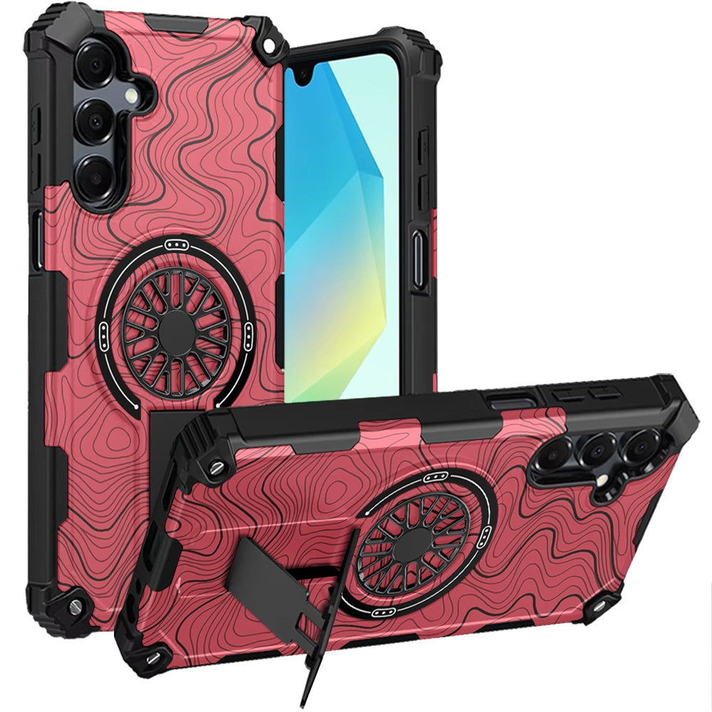 For Samsung Galaxy A16 5G Texture Design Stylish Invisible Kickstand Case, MagSafe Compatible Hybrid Shockproof Cover, Car Mount Friendly Case Cover
