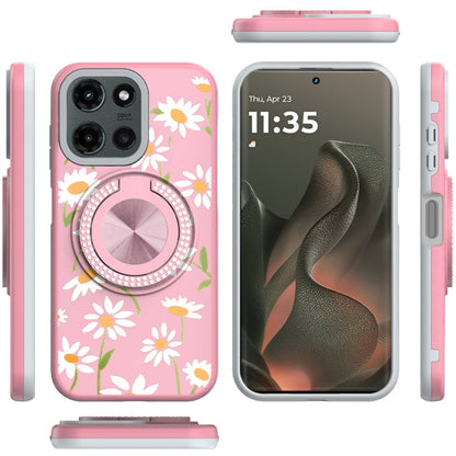 For Motorola Edge 2025 Pattern Design Hybrid with Invisible Ring Stand & Magnetic Back, Shockproof Protective Grip Case Cover