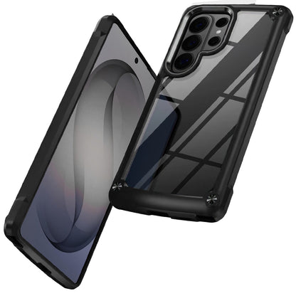 For Samsung Galaxy S26 Ultra Hybrid Transparent Rubber with Metal Buttons & Camera Edges Hard TPU Corner Frame Bumper Case Cover