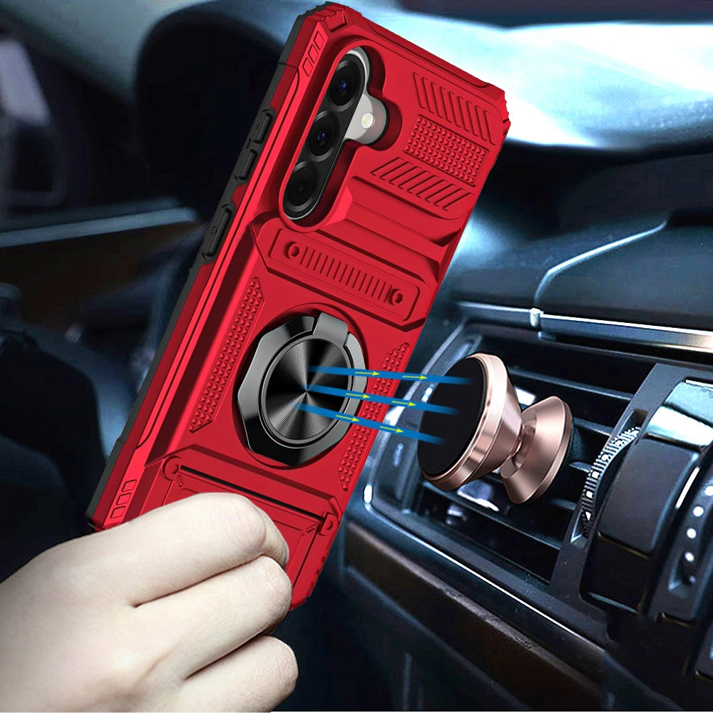 For Samsung Galaxy A37 2X Card Slot Metal Ring Stand Hybrid Shockproof Heavy Duty Drop Protection Multi Functional Design Case Cover