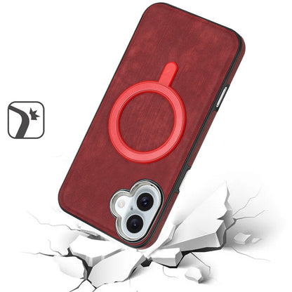 For Apple iPhone 11 Pro Max Fashion PU Vegan Leather Chrome Edge Hybrid, MagSafe Compatible, Durable TPU Hard PC Case Cover Red
