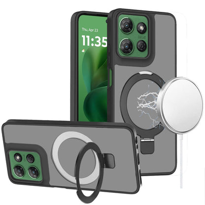 For Motorola Moto G Power 5G 2025 Magnetic Circle Back with Ring Stand Full Rotation Matte Hybrid Shockproof Case Cover Black