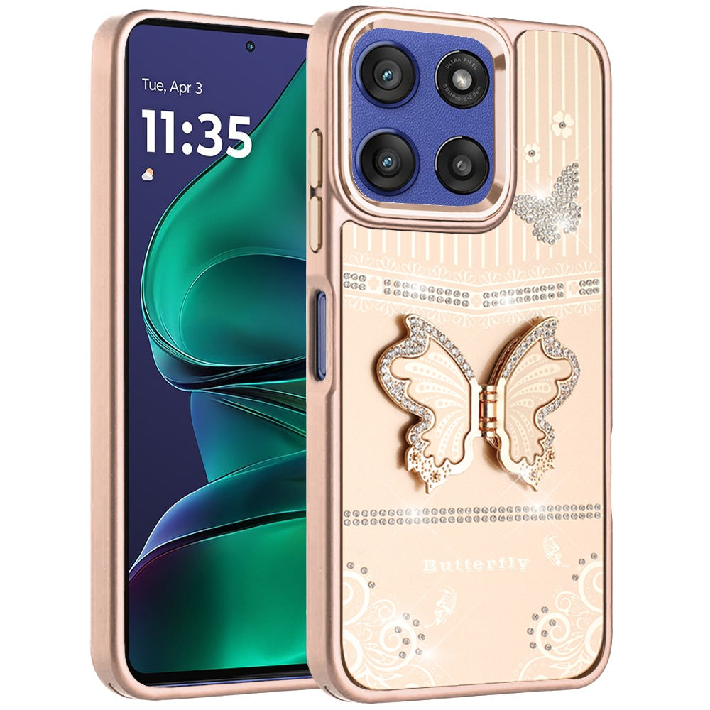 For Motorola Moto G Stylus 5G 2026 /2025 Glitter 3D Butterfly Design Bling Metallic Edge Hybrid Stand Drop Protection TPU Shockproof Case Cover