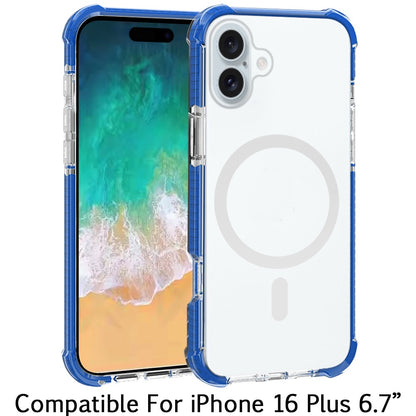For Apple iPhone 16 Plus (6.7") Hybrid Acrylic Transparent Hard PC + TPU Color Frame Bumper Compatible with MagSafe Case Cover