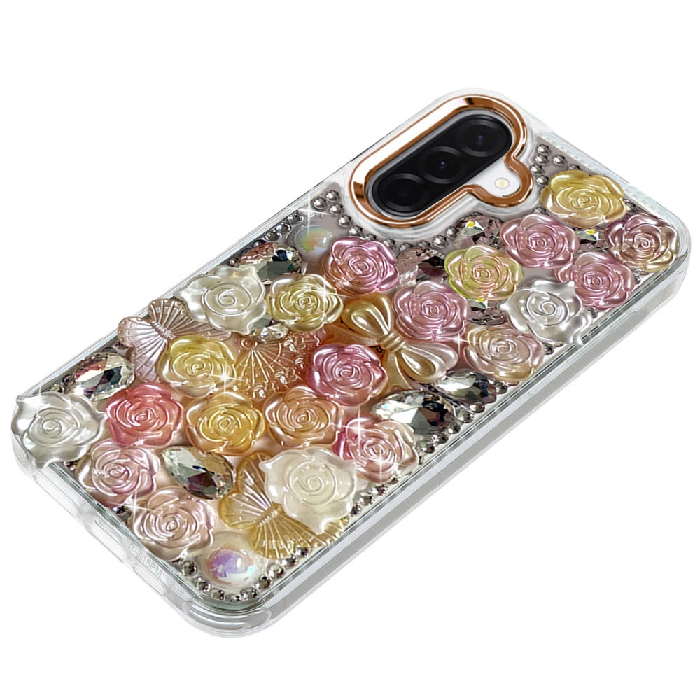 For Samsung Galaxy A37 Muti-Color Floral Fashion Bling Crystal 3D Full Diamonds Stones Sparkle Rhinestone Glitter Hybrid Case Cover