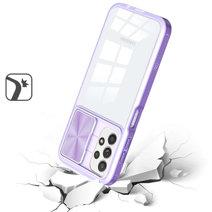For Samsung Galaxy A32 5G Hybrid Cases with Sliding Camera Cover Transparent Shockproof Bumper TPU Protective Case Cover