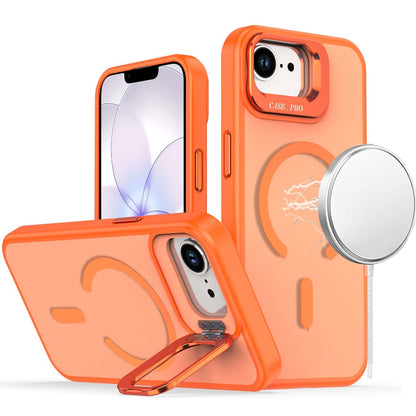 For Apple iPhone 17E /16E MagSafe Compatible Matte Metallic Stand TPU Hybrid Drop Protection Camera Kickstand Case Cover Cosmic Orange