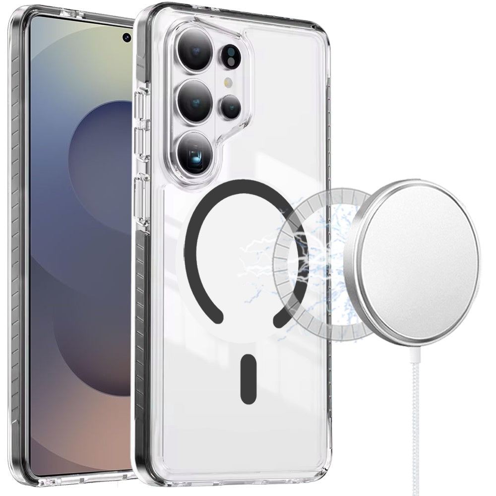 For Samsung Galaxy S26 Ultra Transparent Colored Edge Magnetic Hybrid Thick Shockproof Drop Protection Compatible with Wireless Charging Case Cover