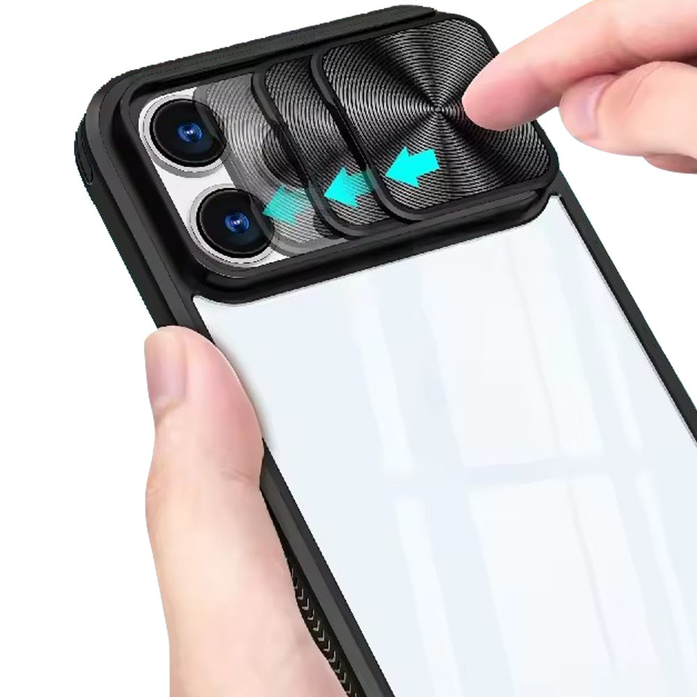 For Samsung Galaxy A52 5G Hybrid Cases with Sliding Camera Cover Transparent Shockproof Bumper TPU Protective Case Cover Black