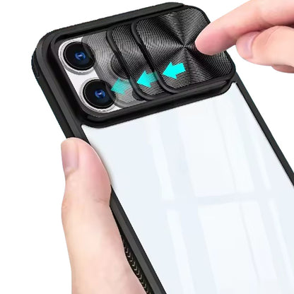 For Samsung Galaxy A52 5G Hybrid Cases with Sliding Camera Cover Transparent Shockproof Bumper TPU Protective Case Cover Black