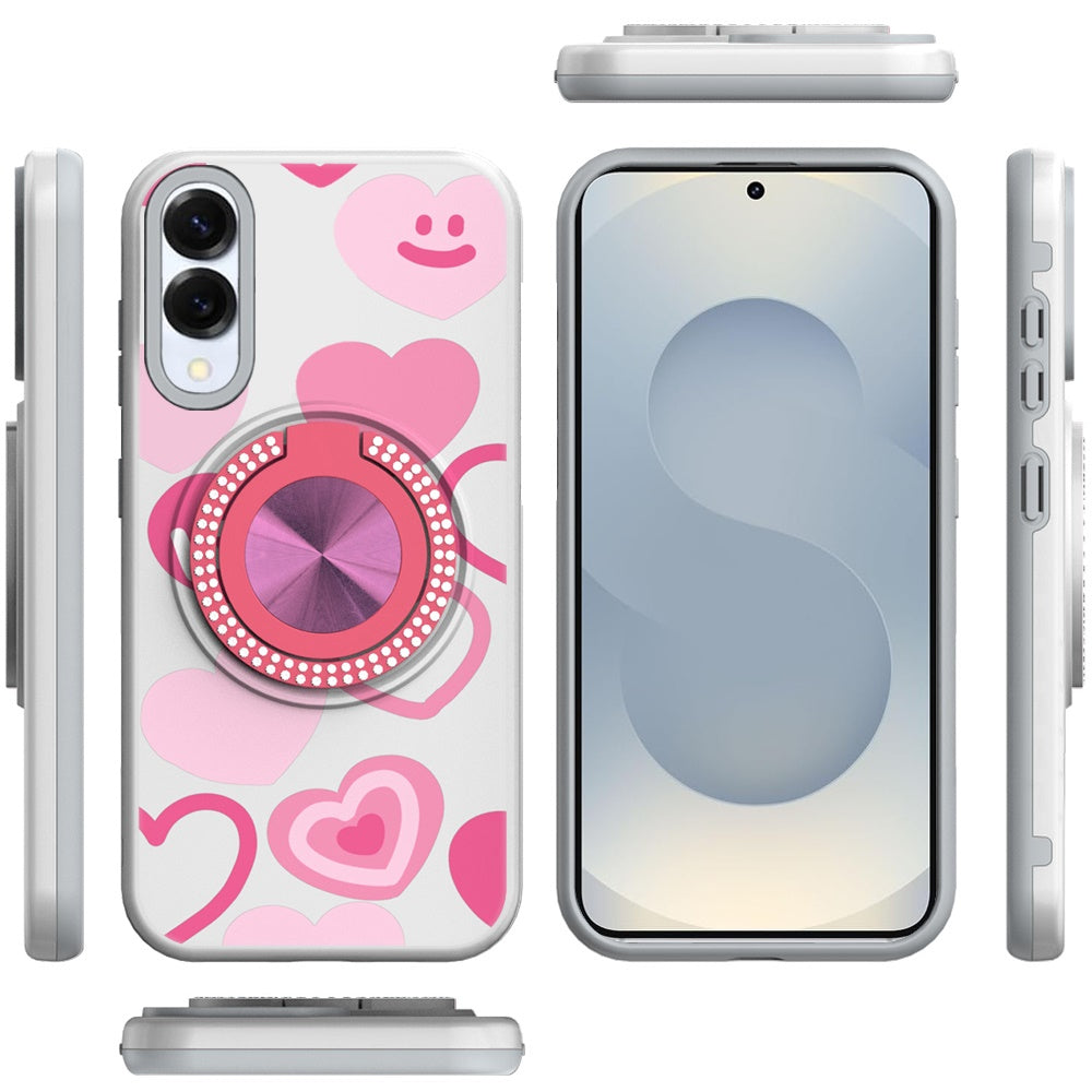 For Samsung Galaxy S25 EDGE Pattern Design Hybrid with Invisible Ring Stand & Magnetic Back, Shockproof Protective Grip Case Cover