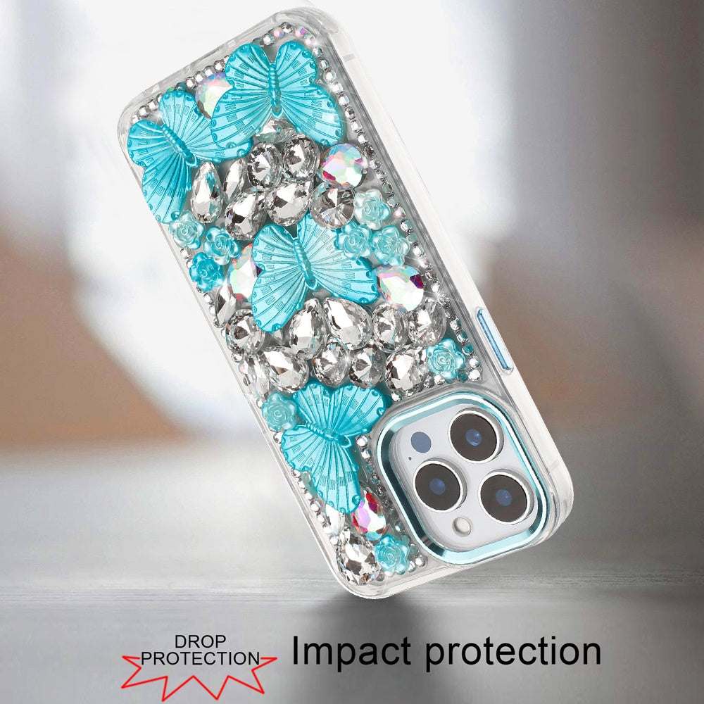 For Samsung Galaxy S26 3D Diamond Floral Butterfly Bling Stone Hybrid, Sparkly Rhinestone Gemstone Back Shockproof Case Cover