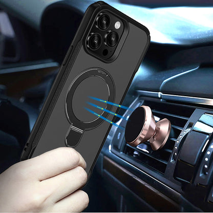 For Apple iPhone 15 Pro Max Matte Finish Magnetic Ring Hybrid Protective Invisible Kickstand Magsafe Compatible Case Cover Black