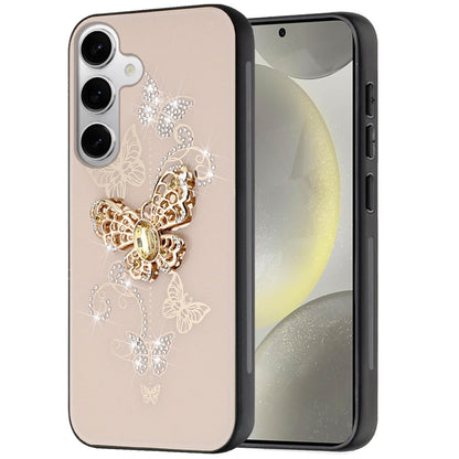 For Samsung Galaxy S25 /S24 Diamonds 3D Fashion Bling Sparkly Glitter Ornaments Engraving Hybrid with Ring Stand Case Cover