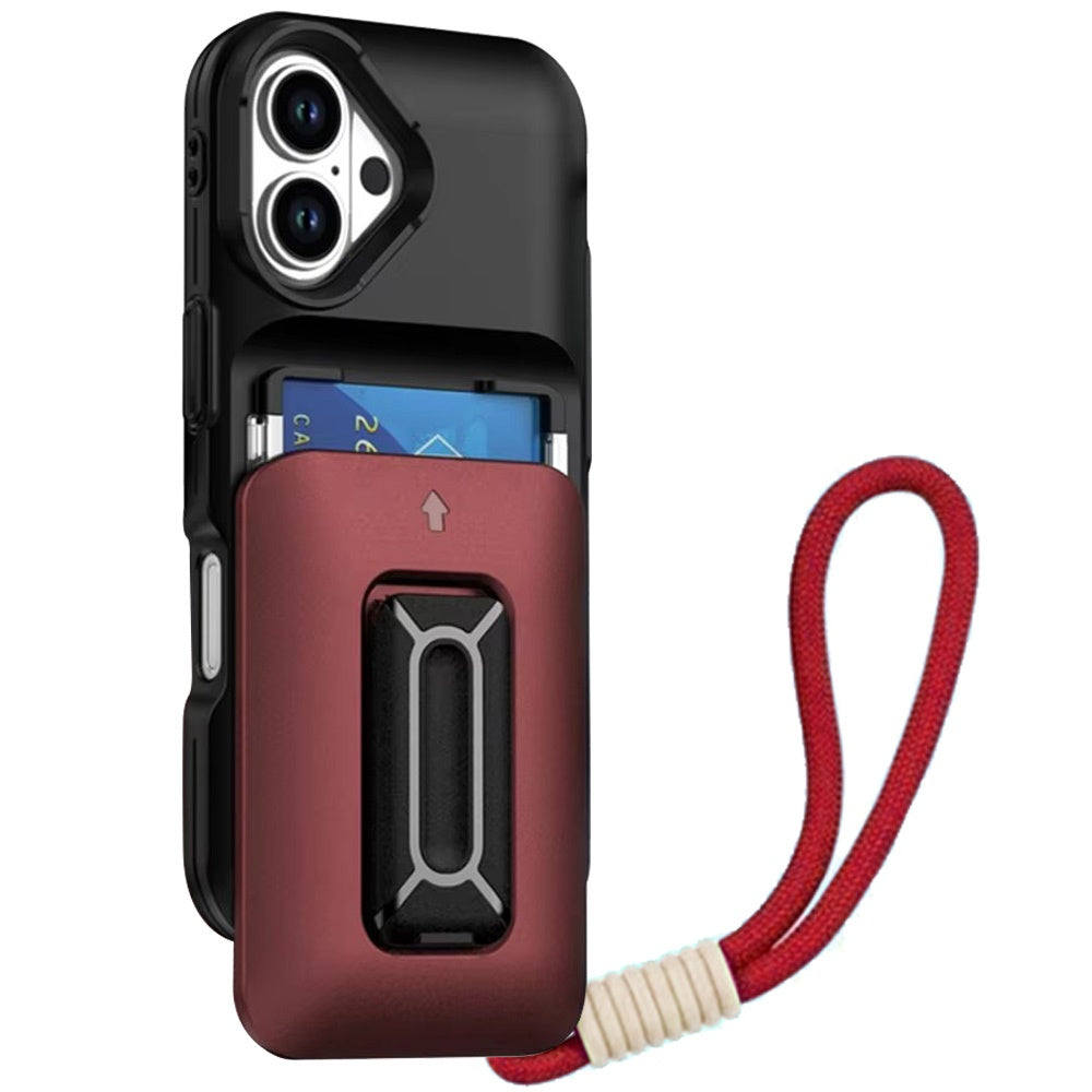 For Apple iPhone 17 Wallet Case with 2- Credit Card Holder, Wrist Strap & Kickstand Hybrid Shockproof TPU Case Cover