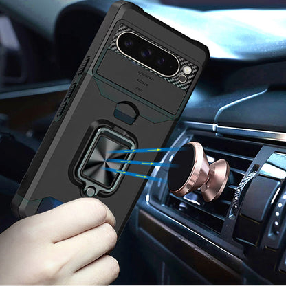 For Google Pixel 9 Pro XL Wallet Case with Ring Stand & Slide Camera Cover Back Credit Card Slot Holder, Military Grade Case Cover