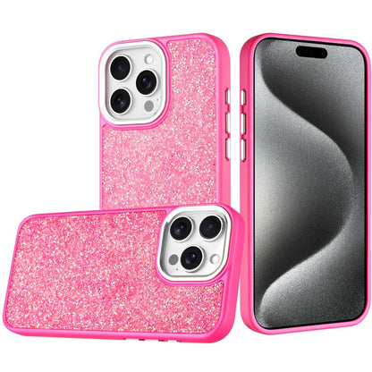 For Apple iPhone 15 Pro Max Crystal Sparkle Diamond Glass Full Mini Glitter Bling Frame TPU Hybrid Protective Case Cover