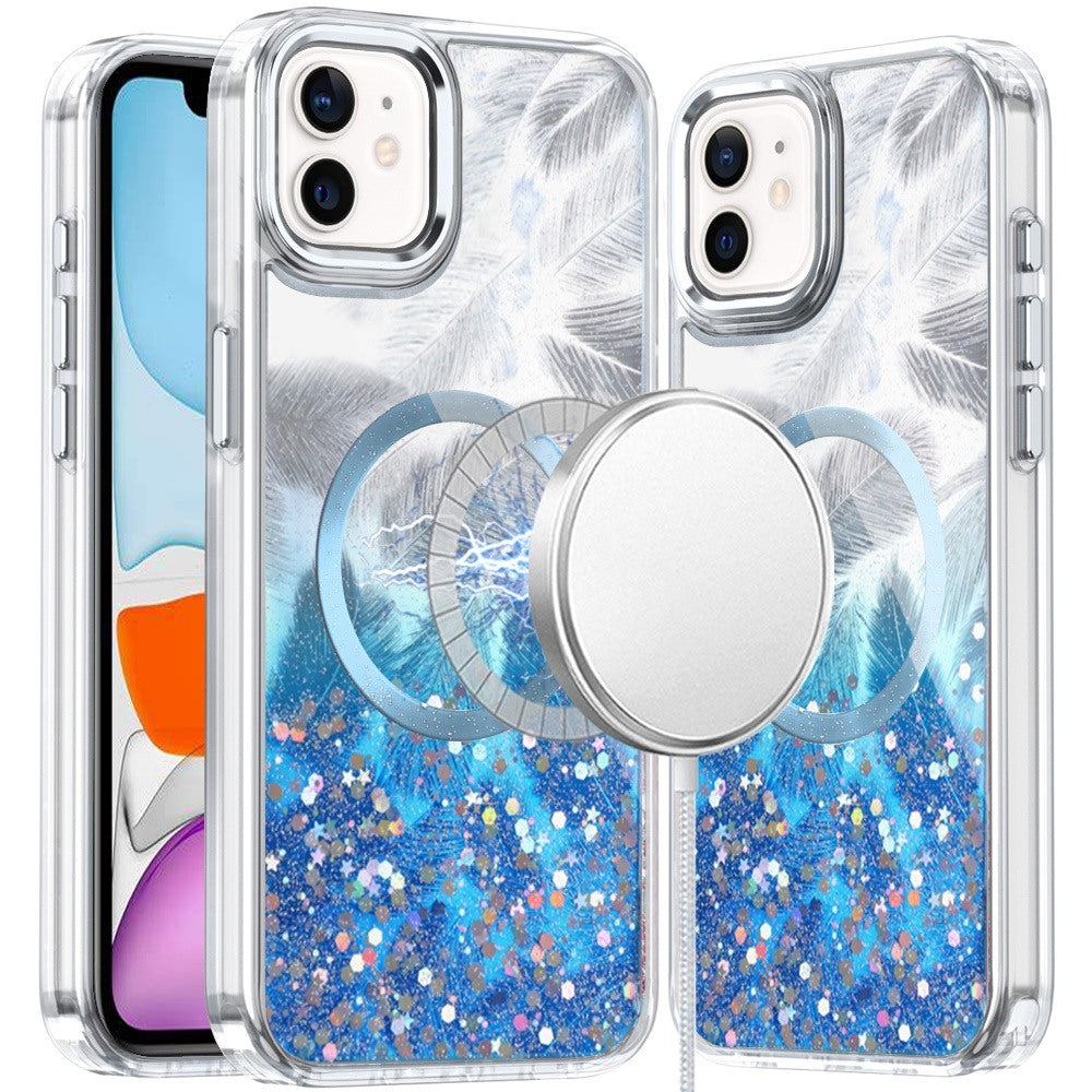 For Apple iPhone 15 Pro Max Epoxy Glitter Shimmer Fashion Case with Magnetic Magsafe Compatible Hybrid Sparkling Slim Protective Case Cover Blue