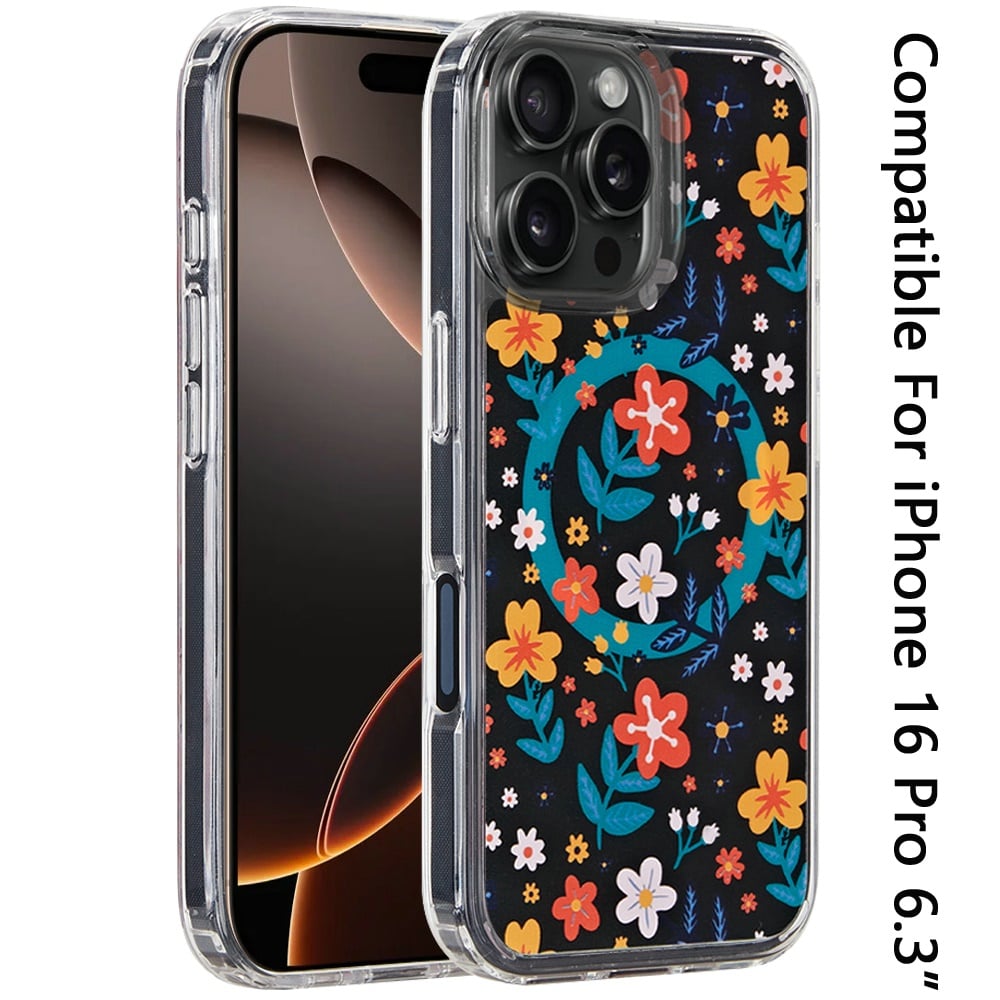 For Apple iPhone 16 Pro Cute Fashion Pattern Design, Durable Shockproof Slim TPU Hard Back, MagSafe Compatible Case Cover