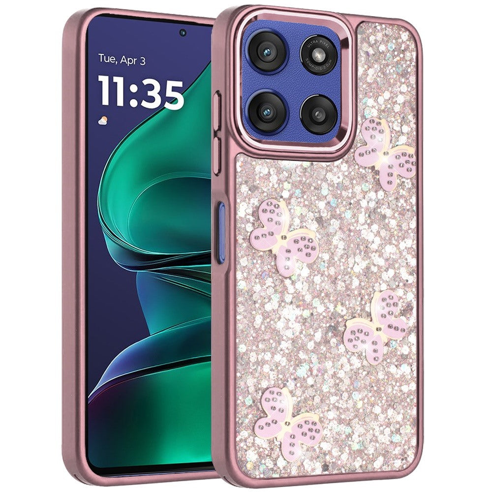 For Motorola Moto G Stylus 5G 2026 /2025 Cute Butterfly Crystal Diamond Glitter Case Sparkle Bling Frame Metallic Edges, Shimmer TPU Hybrid Case Cover