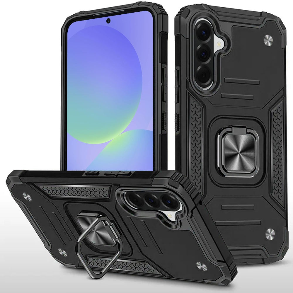 For Samsung Galaxy A37 Armor Hybrid Magnetic Stand with Ring Holder Kickstand Shockproof Heavy-Duty Durable Rugged TPU Dual Layer Case Cover