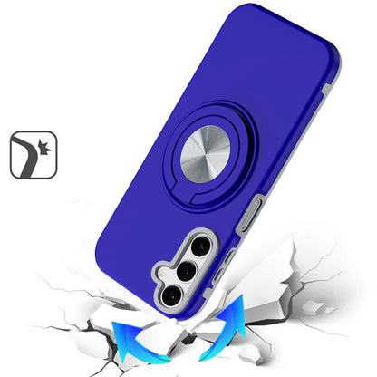 For Samsung Galaxy A17 5G Metal Matte Hybrid with Invisible Rotational Ring Stand, Car Mount Friendly, Military Grade Slim Fit Sturdy Case Cover Blue