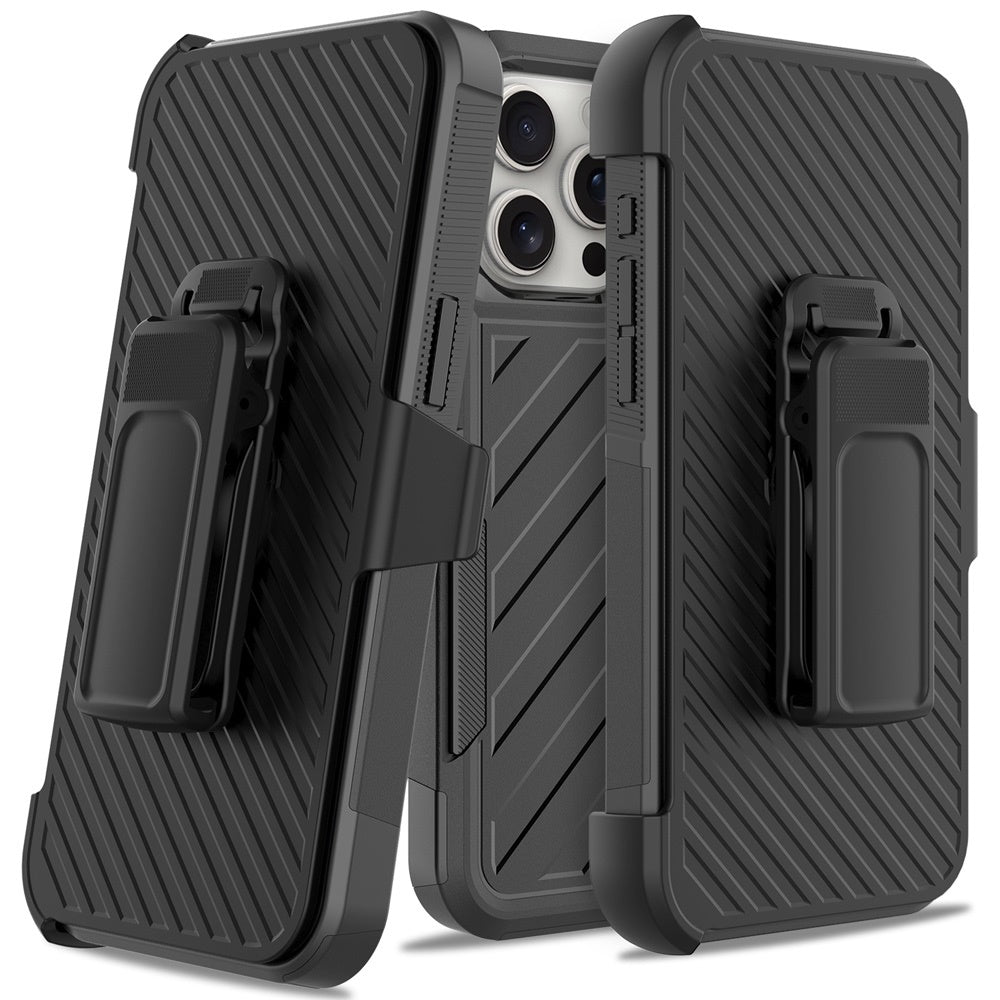 For Samsung Galaxy A16 5G Premium Design Hybrid lined with Belt Clip Holster Shockproof Rugged Textured 2in1 Non Slip Tough Case Cover Black