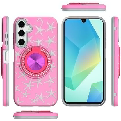 For Samsung Galaxy A16 5G Pattern Design Hybrid with Invisible Ring Stand & Magnetic Back, Shockproof Protective Grip Case Cover