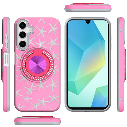 For Samsung Galaxy A16 5G Pattern Design Hybrid with Invisible Ring Stand & Magnetic Back, Shockproof Protective Grip Case Cover