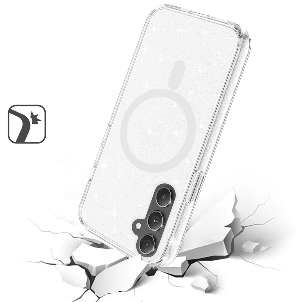 For Samsung Galaxy S24 FE /Fan Edition MagSafe Compatible [Magnetic Circle] Glitter Shiny Sparkle Bling TPU Rubber Hard PC Back Case Cover