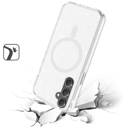 For Samsung Galaxy S24 FE /Fan Edition MagSafe Compatible [Magnetic Circle] Glitter Shiny Sparkle Bling TPU Rubber Hard PC Back Case Cover