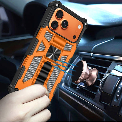 For Apple iPhone 17 Pro (6.3") Hybrid Shockproof [Military Grade] Rugged Protective with Magnetic Car Mount & Invisible Stand Case Cover Cosmic Orange