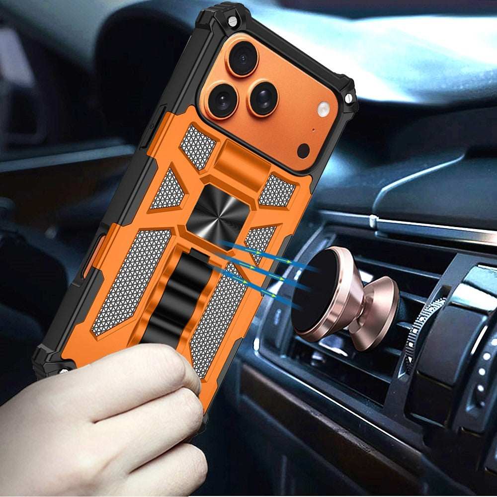 Phone Case for Apple iPhone 17 Pro Max (6.9") Hiden Kickstand Shockproof Rugged Armor Grip Hybrid Heavy Duty Anti Slip Protective Durable Machine Style Cover Cosmic Orange