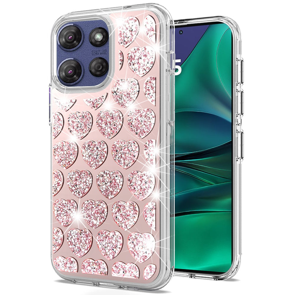 For Motorola Moto G 5G 2025 Sparkly 3D Design Diamond Shockproof Protective Bling Glitter Rhinestone Hybrid Skin PC & TPU Case Cover