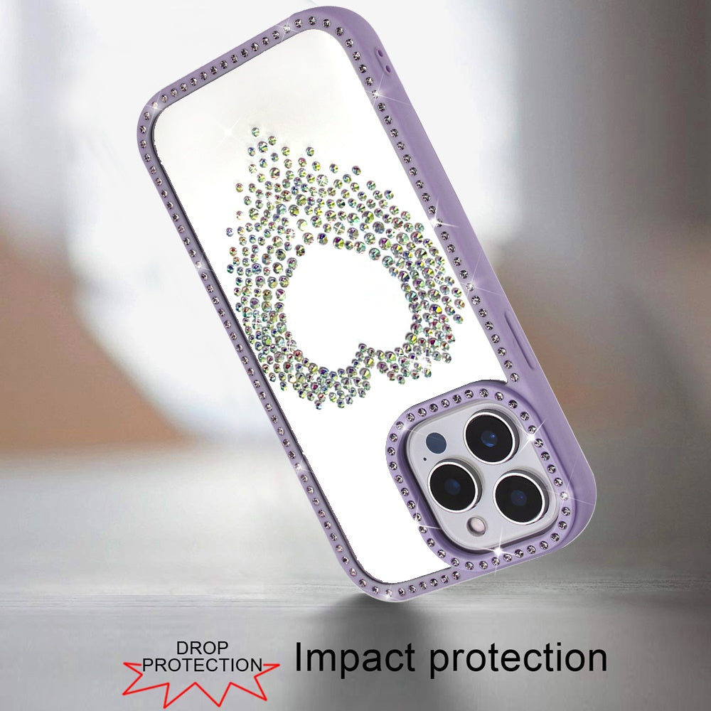 For Apple iPhone 15 Pro Max Angel Hearts Glitter Shimmer Diamond Edge Hybrid Drop Protection Shockproof Design Case Cover