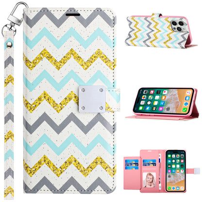 For Samsung Galaxy S24+ Plus Wallet Card Holder Magnetic Closure Shock Protection Lanyard Strap Secure Storage Design Case Cover ZigZag